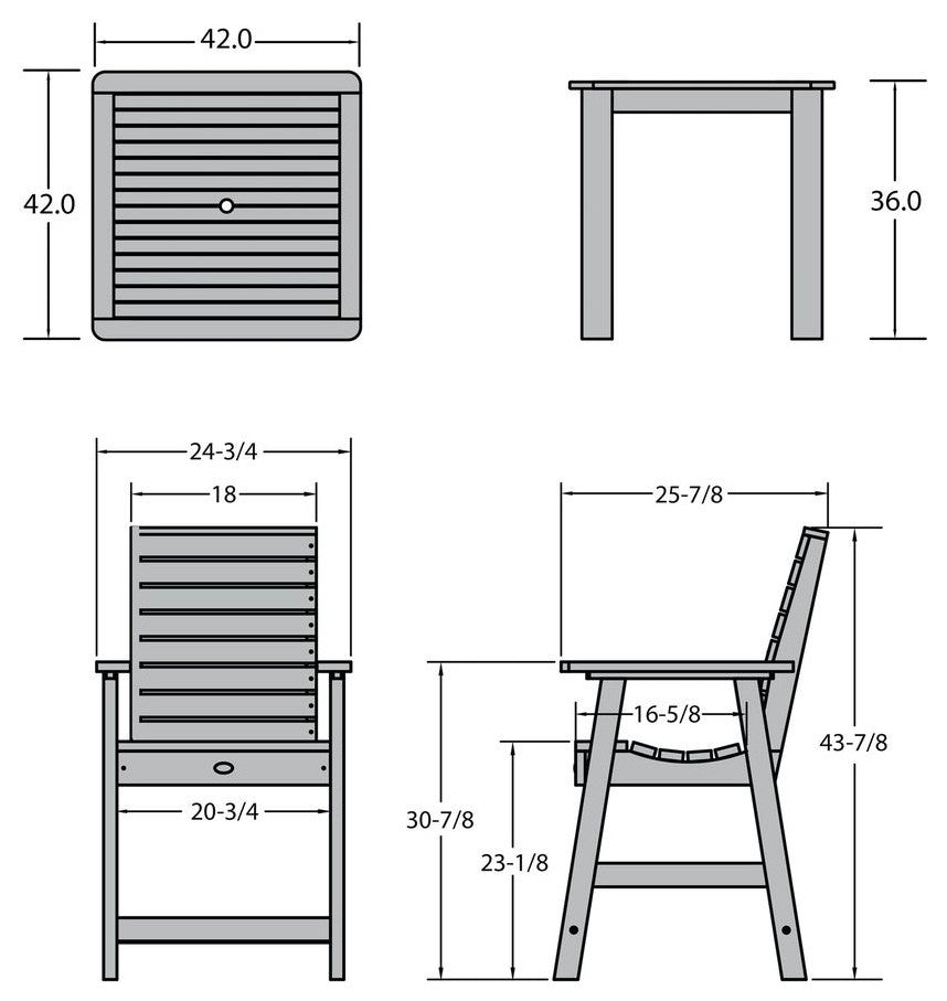 Glennville 5-Piece Square Dining Set, Weathered Acorn, Eucalyptus