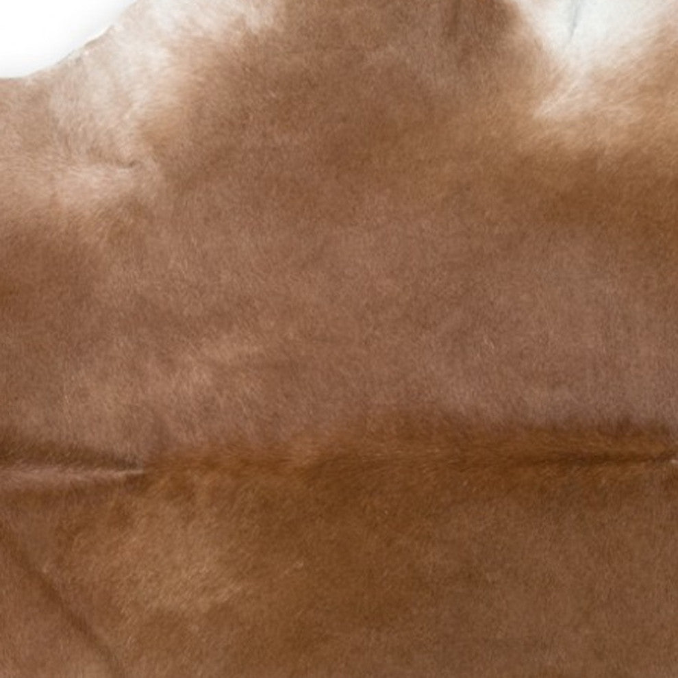2' X 3' Brown and White Cowhide Hand Woven Area Rug, Tan