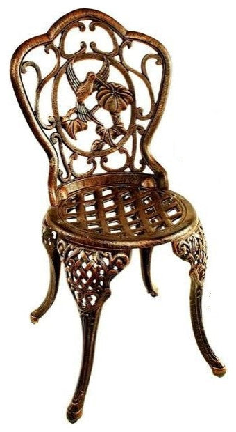 Antique Bronze Outdoor Bistro Set with 2 Floral Chairs and Round Table
