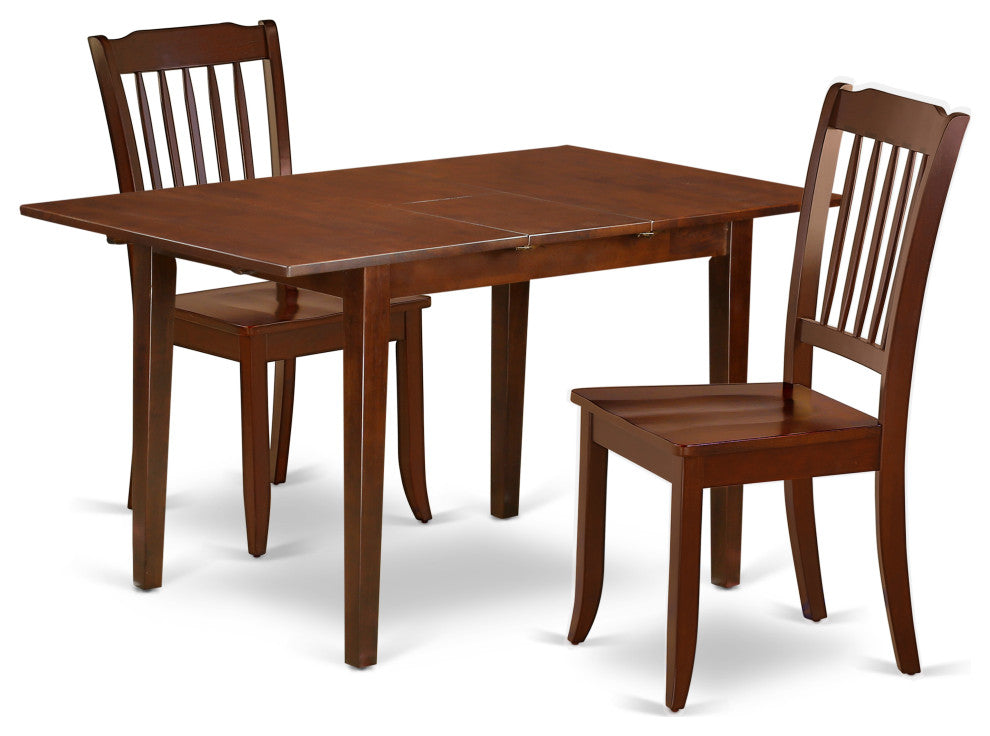 3Pc Rectangular 42/53.5 Inch Table With 12 In Leaf, 2 Vertical Slatted Chairs