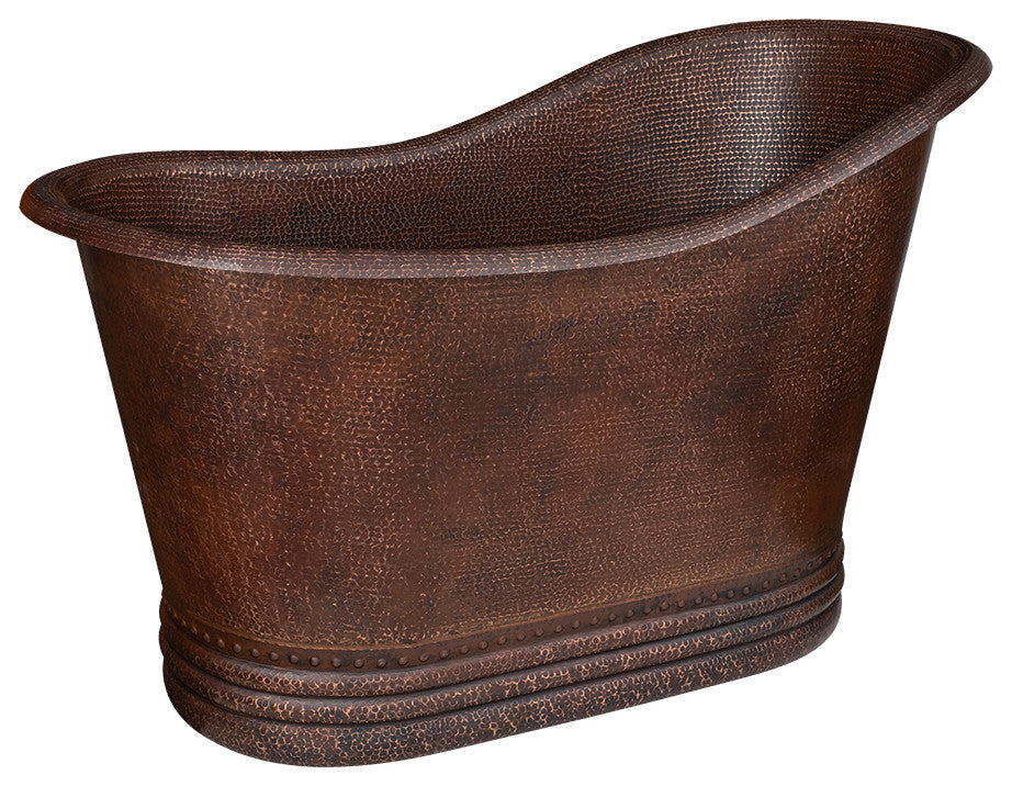 52" Small Hammered Copper Single Slipper Bathtub & Drain Package