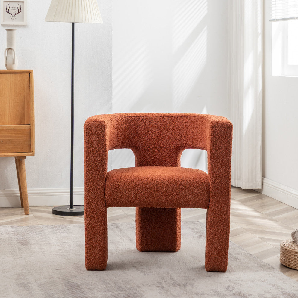 28" Wide Boucle Upholstered Square Armchair, Caramel