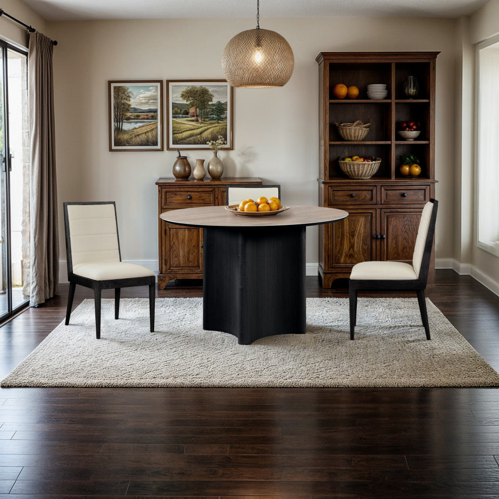 Corvina Stone And Oak Veneer Dining Table, Black, 46.5" W x 46.5" D, Round