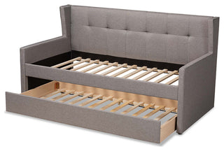 Sylvia Fabric Upholstered Twin Size Daybed With Trundle, Gray