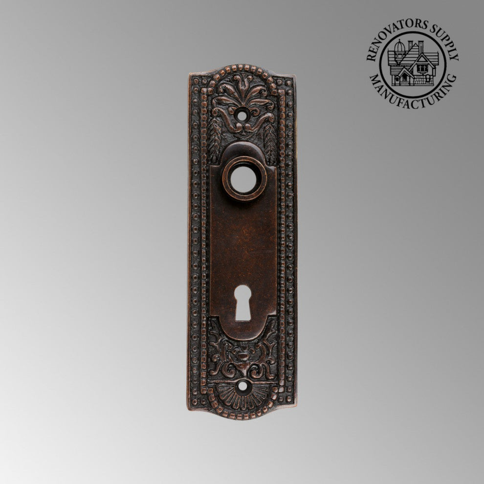 Door Back Plate Oil Rubbed Bronze Solid Brass Beaded With Keyhole 7 1/4" H