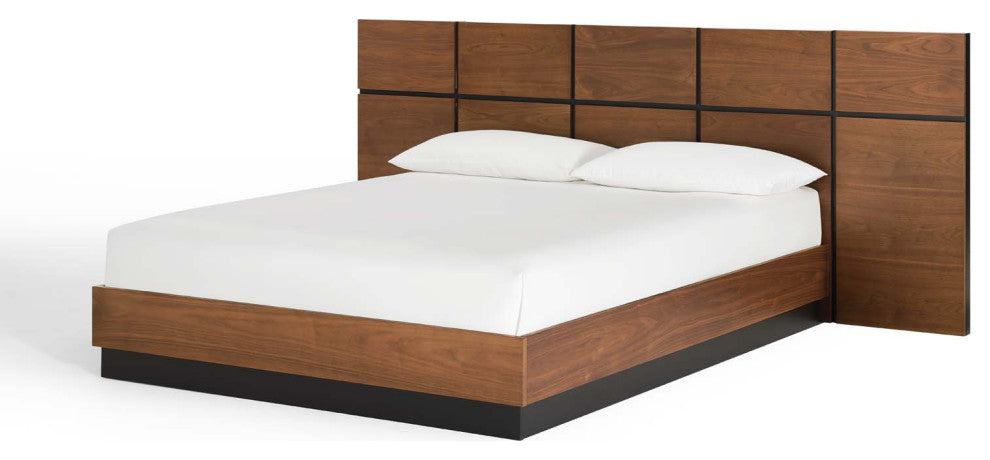 Platform Bed Frame, Queen Size, Wood, Brown Walnut, Modern Farmhouse, Bedroom