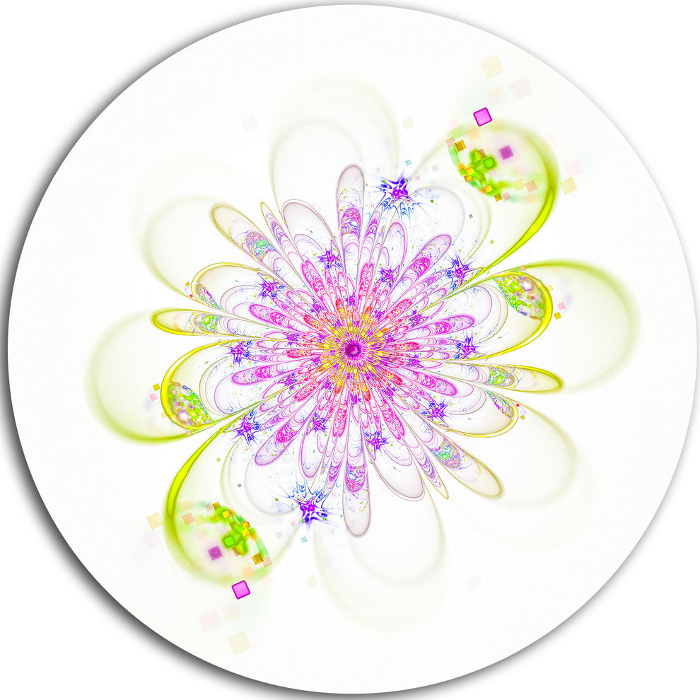 Purple Green Glowing Fractal Flower, Floral Round Metal Wall Art, 11"