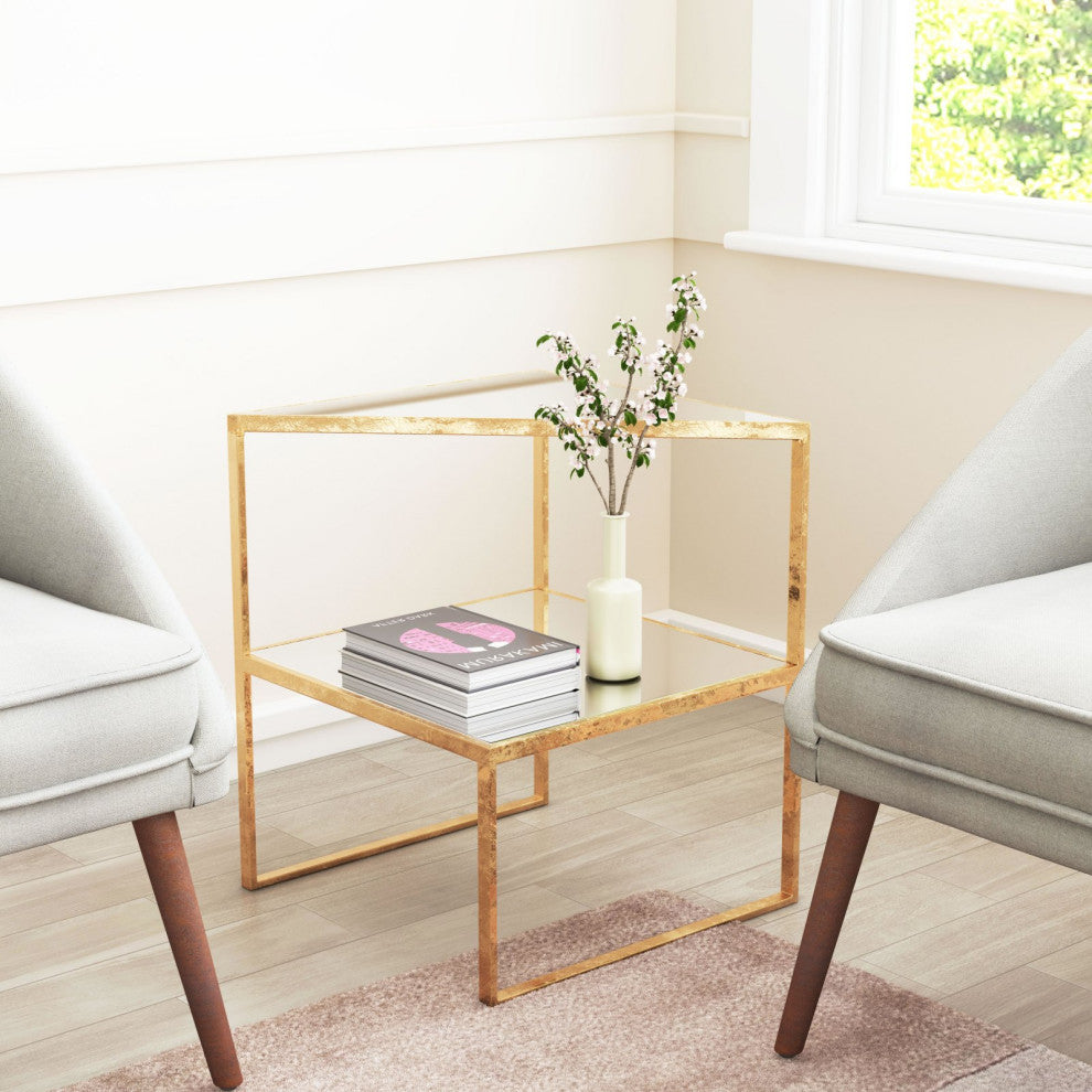 Sofa Side Table, Glass, Steel Metal, Gold, Living Lounge Cafe Lobby Hospitality