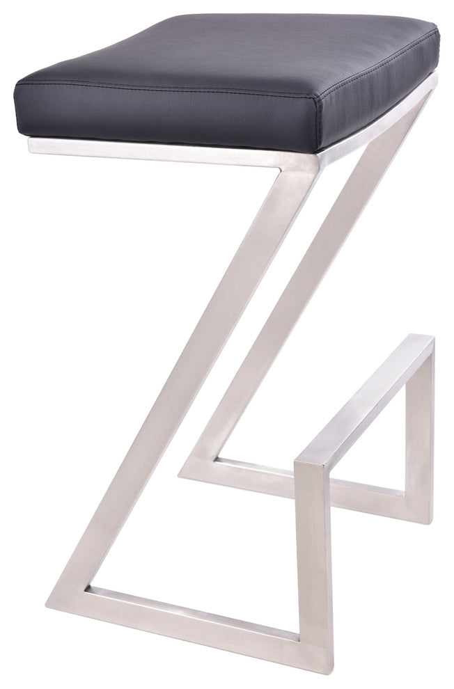 Olan 26" Backless Counterstool, Brushed Stainless Steel With Black Faux Leather