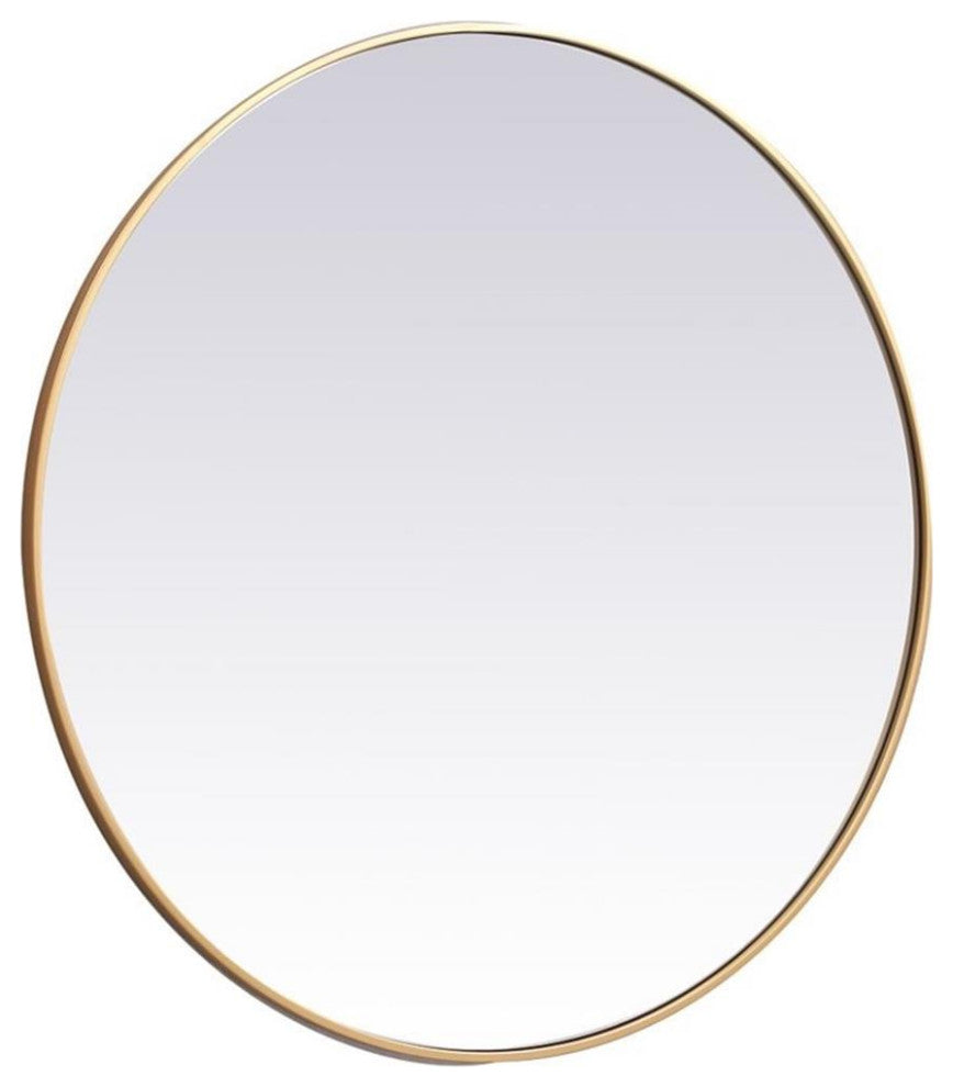 Elegant Decor Eternity 39" Round Mid Century Metal Frame Mirror in Brass