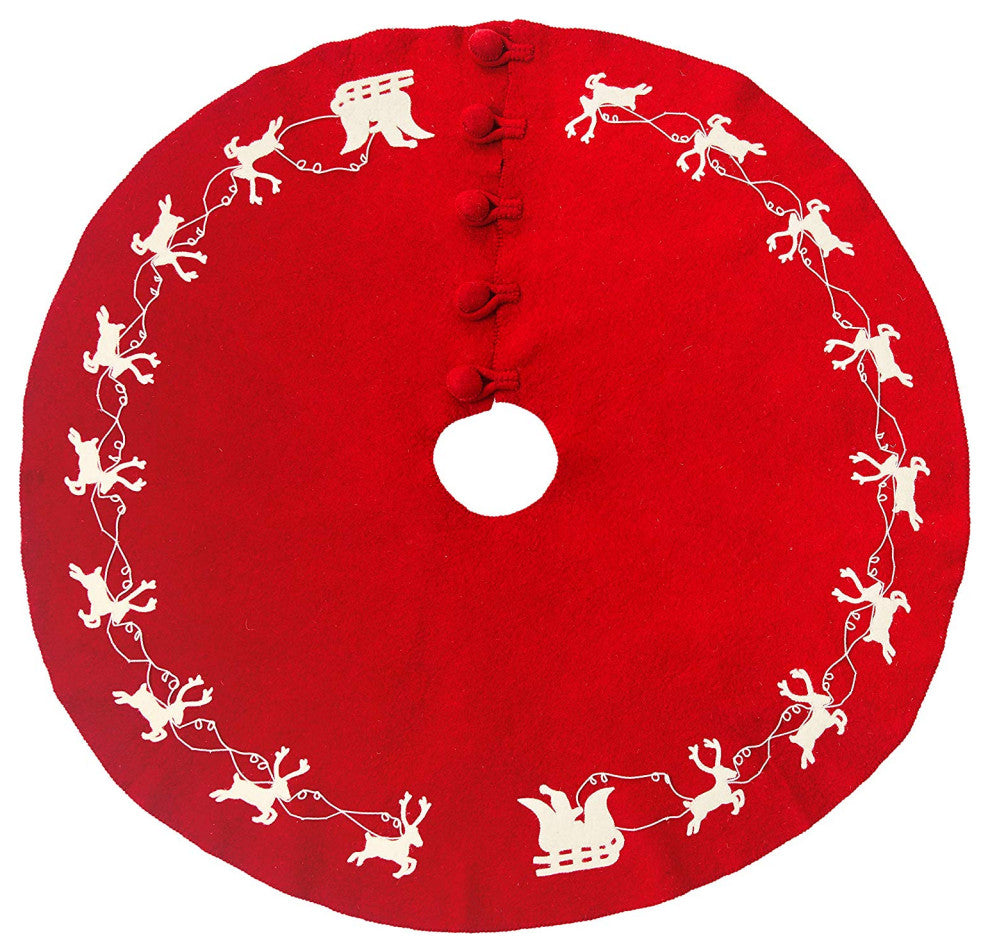 Cream Reindeer on Red Tree Skirt
