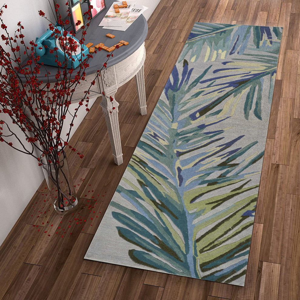 HomeRoots 2' x 10' Runner Wool Grey or Blue Area Rug