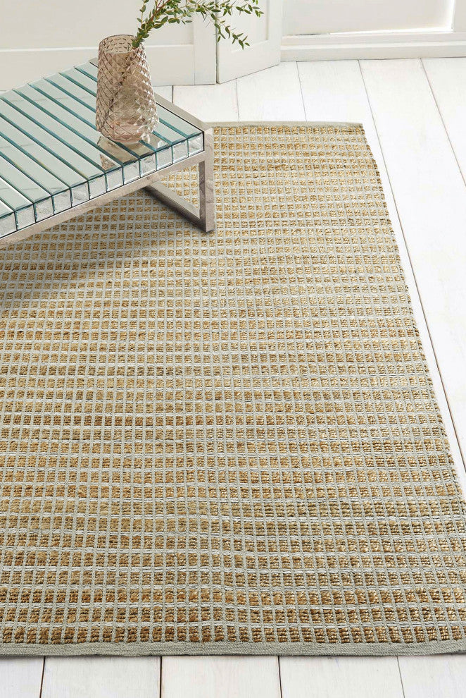 Gray Modern Grid Organic Jute Area Rug, 9'x12'