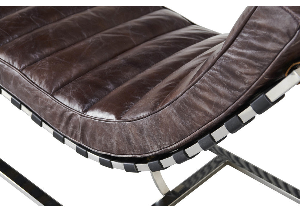 Plano Modern Channeled Leather Chaise Lounge Dark Brown Leather