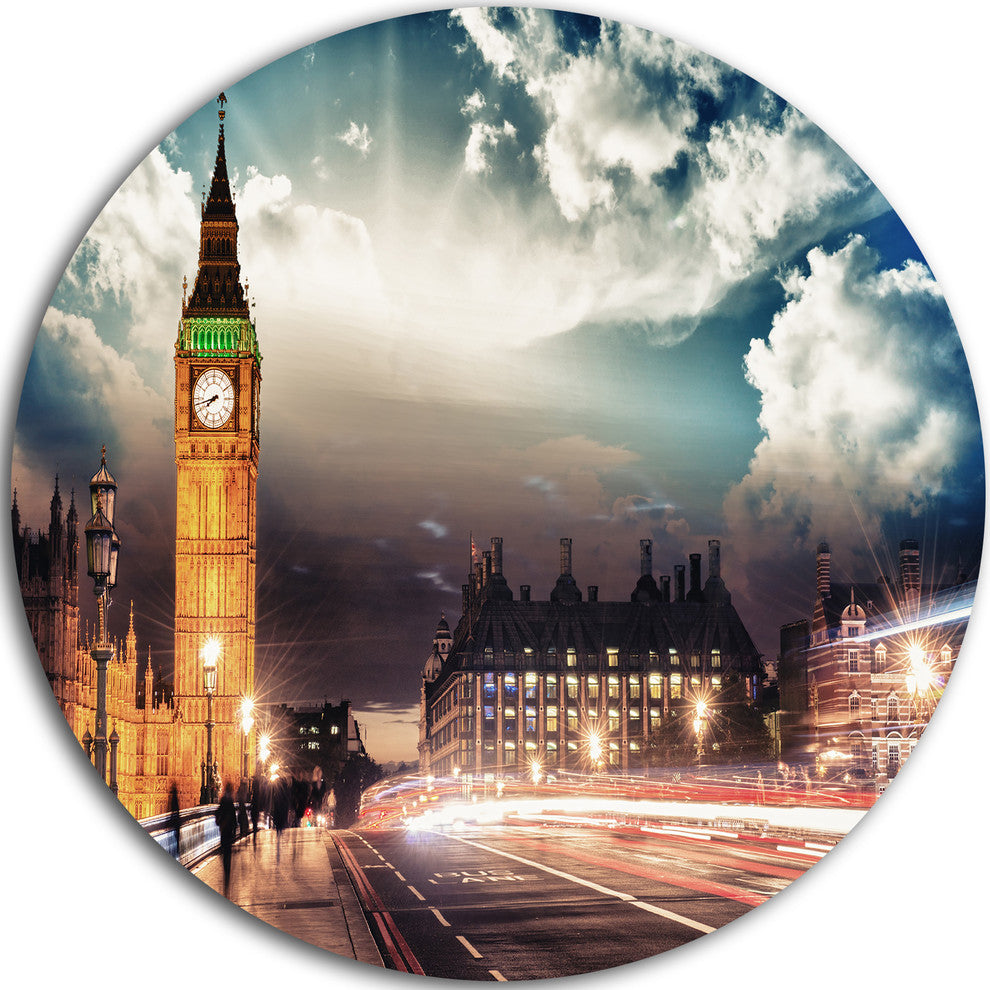 Big Ben From Westminster Bridge, Cityscape Photo Disc Metal Art, 36"