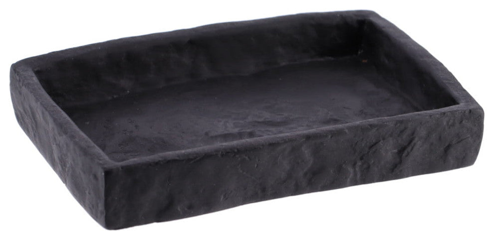 Elegant Stone-Effect Soap Dish Holder - Versatile Resin Tray for Bathroom Vanity, Black