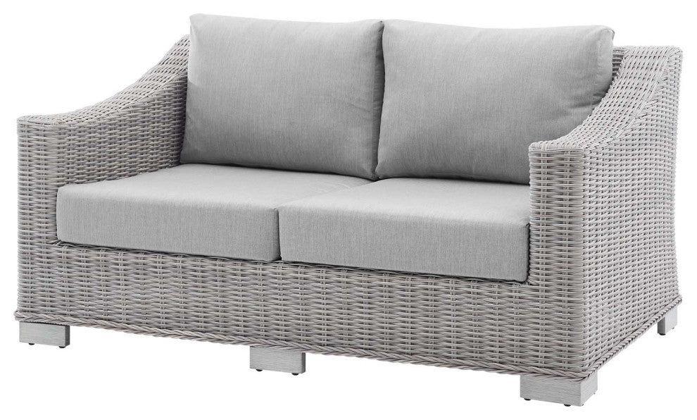 Lounge Sofa Chair Table Set, Rattan, Wicker, Gray, Modern, Outdoor Patio