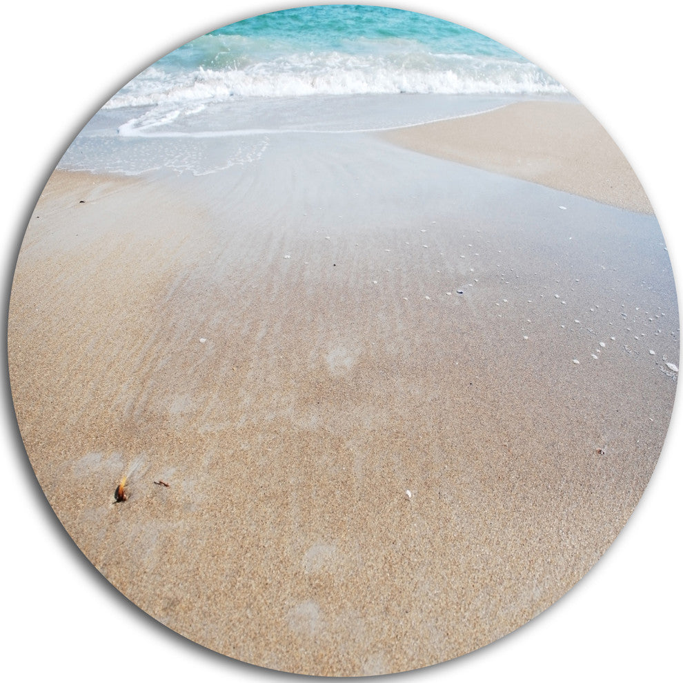 Crystal Clear Sea Waves On Beach, Modern Beach Disc Metal Artwork, 23"