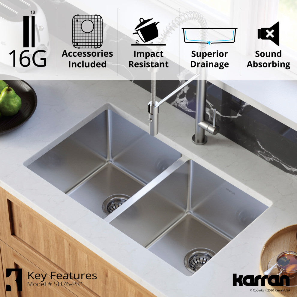 Karran USA SU76-PK1 Select 30" Undermount Double Basin Stainless - Satin