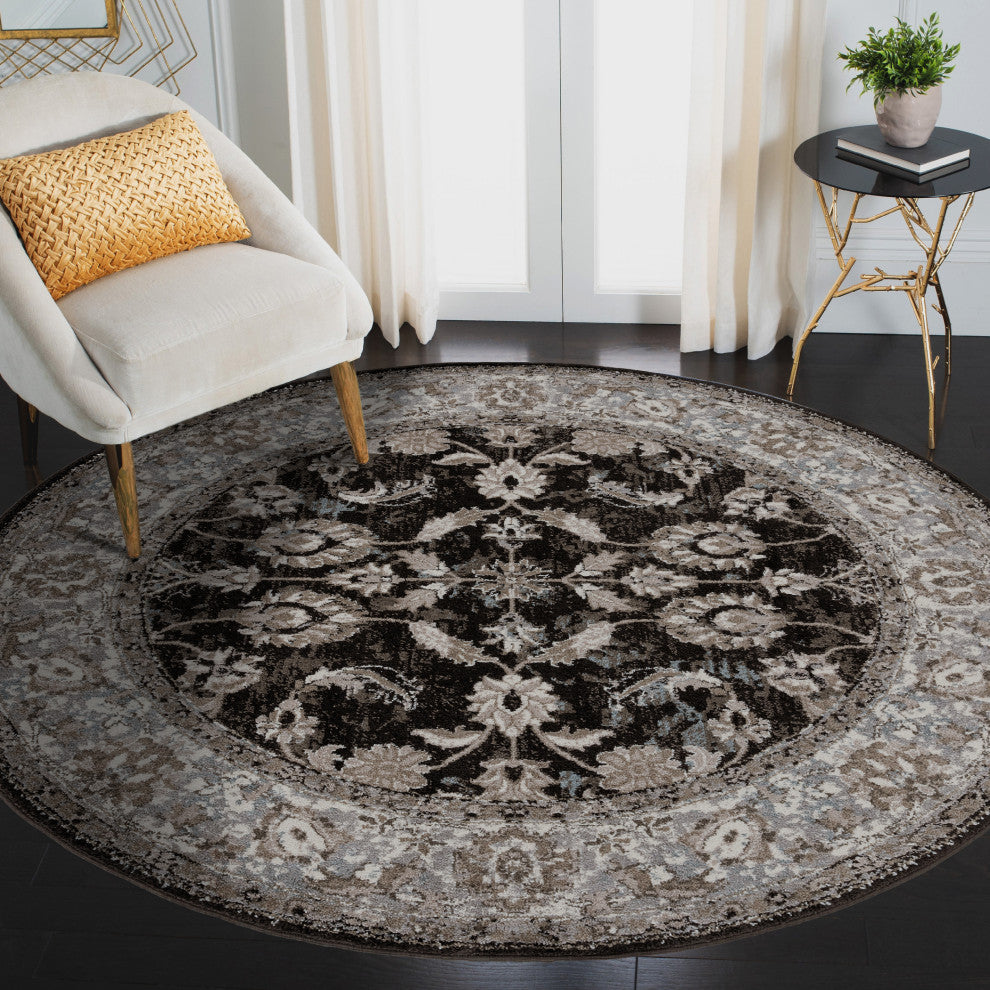 Alessana Cheally Black Bordered Area Rug, 6'7"x6'7" Round