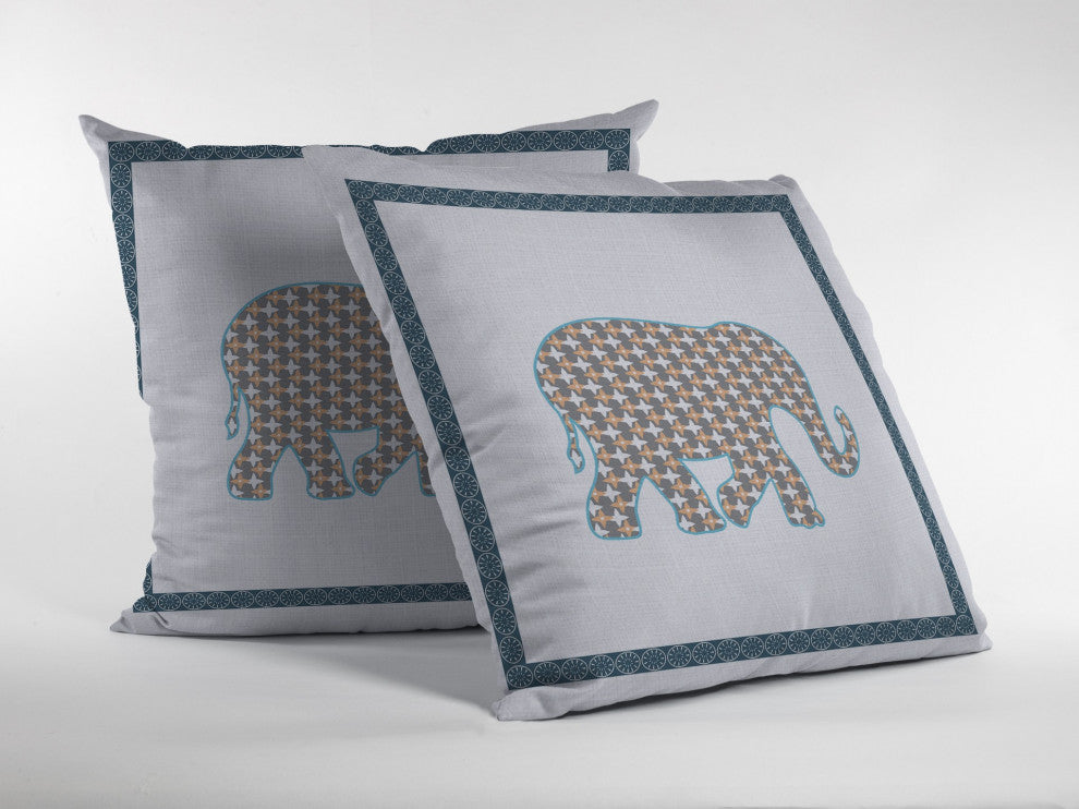 18 Gold White Elephant Boho Suede Throw Pillow