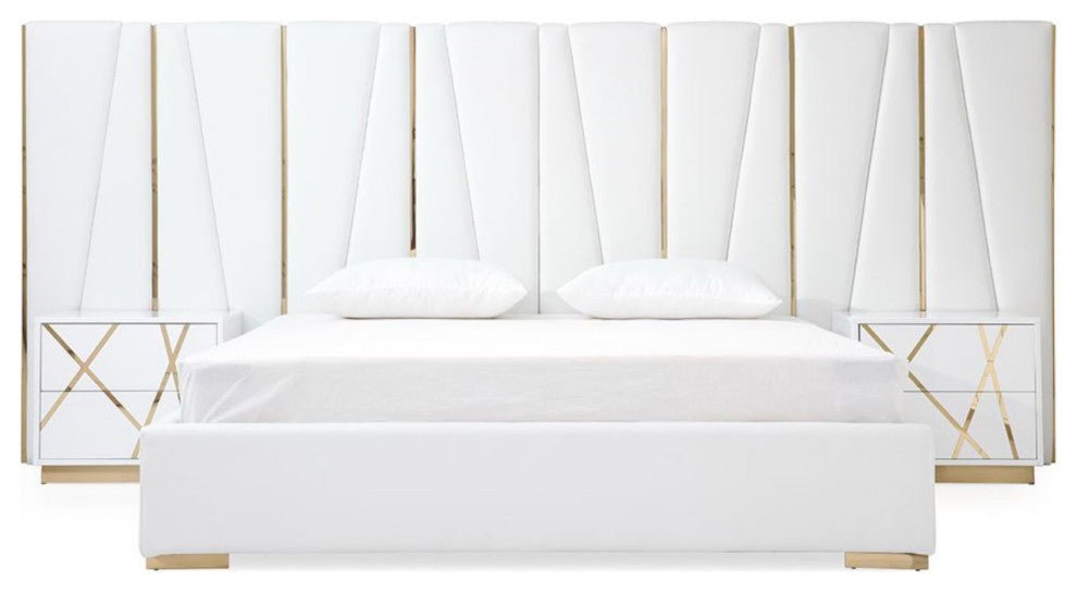 Modrest Nixa Modern White + Gold Bedroom Set, California King