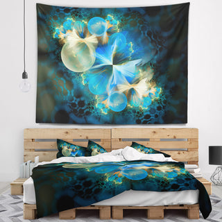 Fractal 3D Blue Bubbles Contemporary Wall Tapestry, 39"x32"