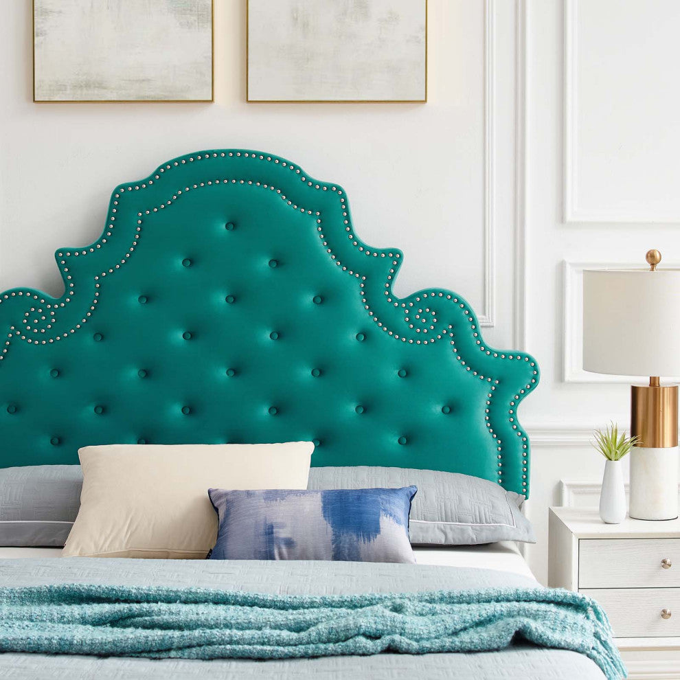Tufted Platform Bed Frame, Twin Size, Velvet, Teal Blue, Modern Contemporary
