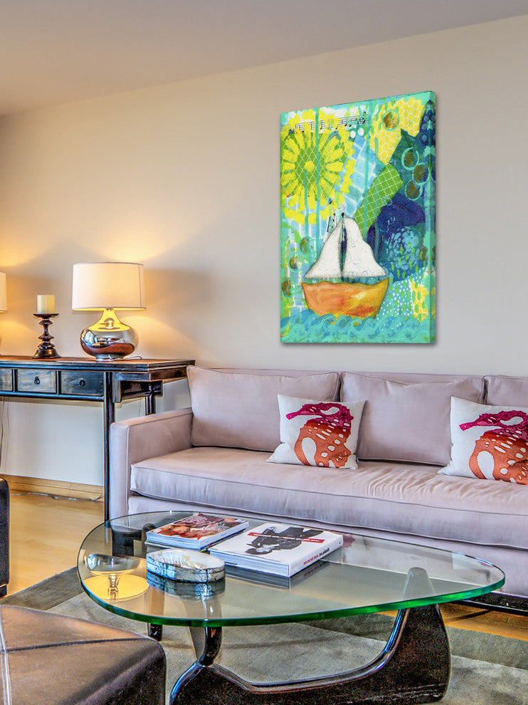 "Orange Boat" Painting Print on Wrapped Canvas