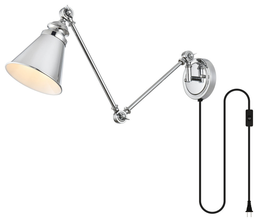 1 Light Chrome Swing Arm Plug, Wall Sconce