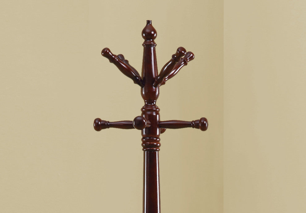 HomeRoots Cherry Solid Wood Finish Coat Rack With Triple Tiered Coat Stand