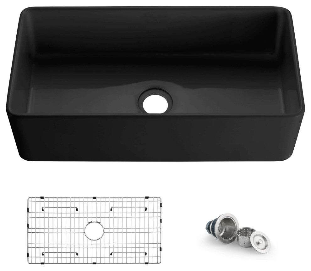 Pure 36" Fireclay Kitchen Farmhouse Apron Front Single Bowl Sink, Matte Black