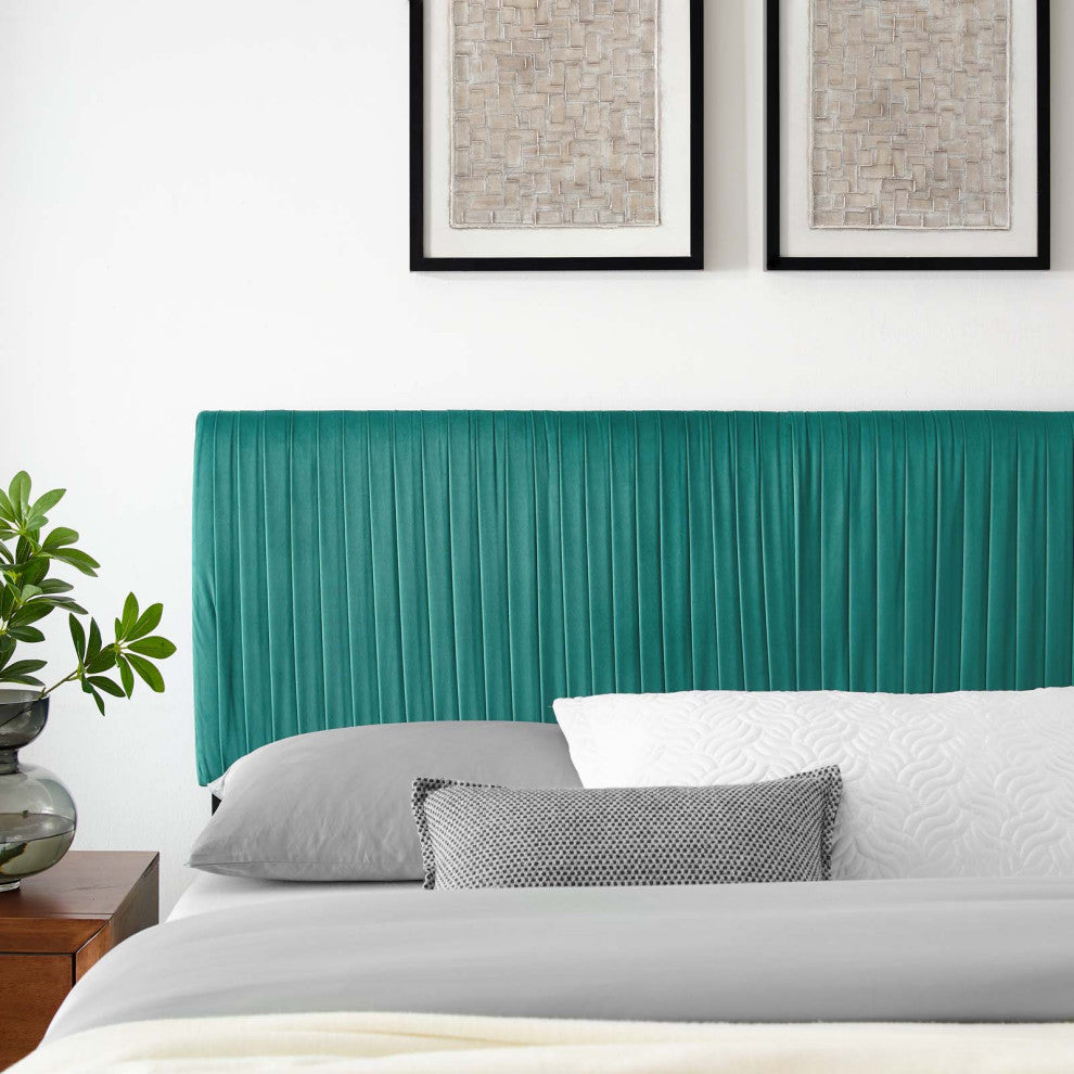 Tufted Headboard, Twin Size, Velvet, Teal Blue, Modern Contemporary, Bedroom