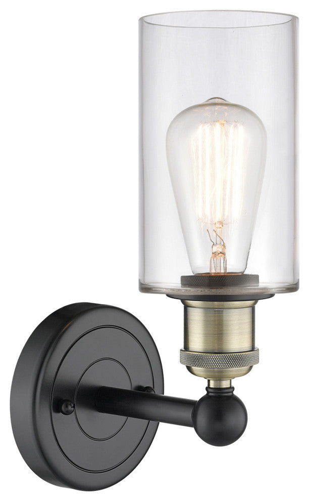 Clymer 1-Light 4" Sconce, Black Antique Brass, Clear Shade