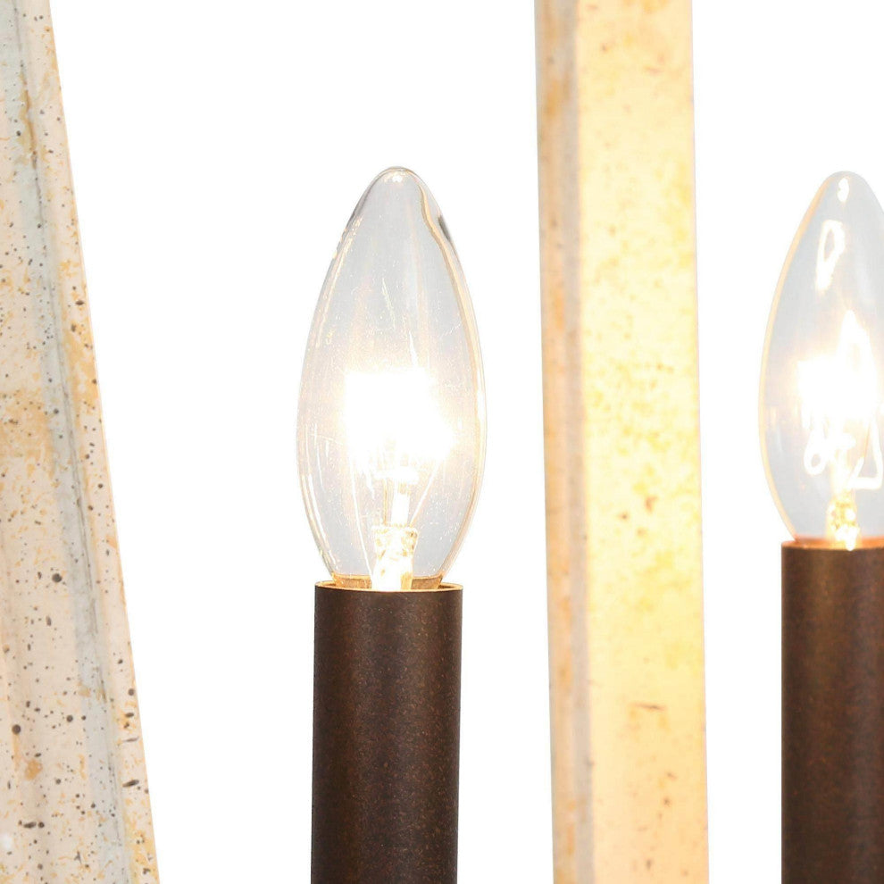 4-Lights Distressde White and Bronze Modern Cage Chandelier