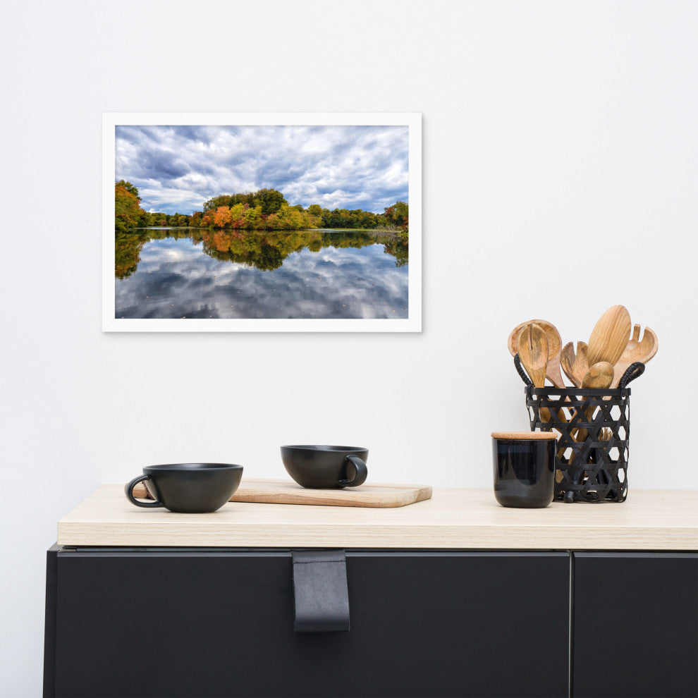 Autumn Reflections Rural Landscape Framed Photo Paper Wall Art Prints, White, 12" X 18"
