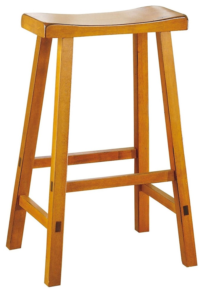Benzara BM175973 Wooden 29" Counter Height Stool Saddle Seat,Oak Brown, Set of 2