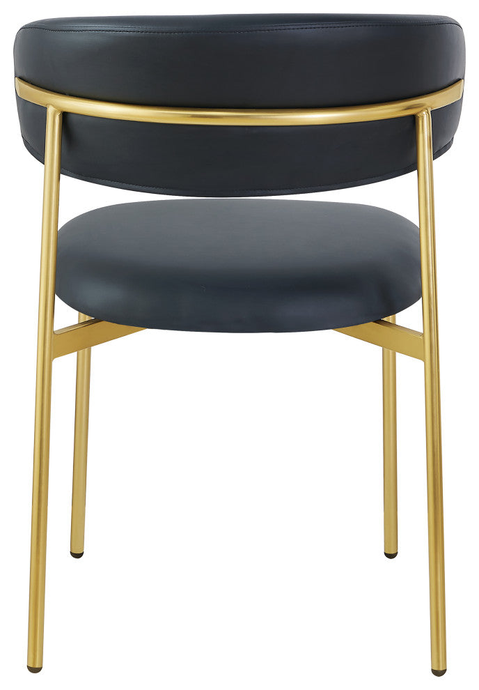 Lupita Vegan Leather Dining Chair, Set of 2, Black, Brushed Gold Finish