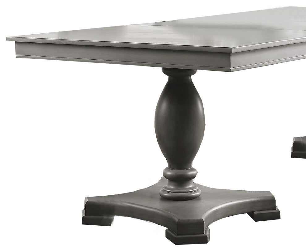 Benzara BM215018 Dining Table With Double Pedestal Base and Extension Leaf, Gray