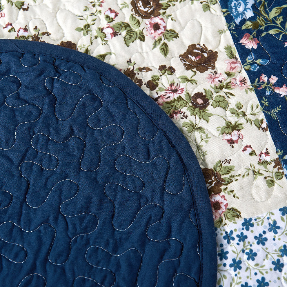 Patchwork Quilted 8-Piece Bed Spread Coverlet Set, Dark Blue, Queen