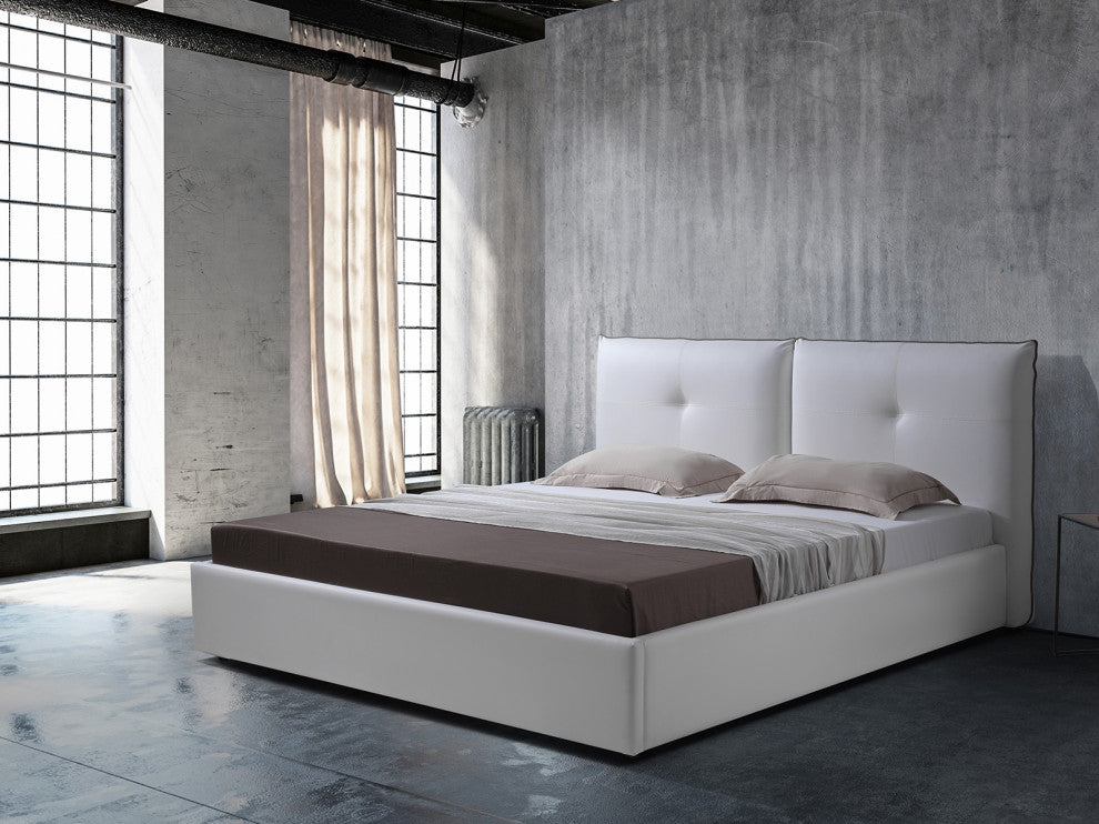 Aria King Storage Bed in White PU Leather