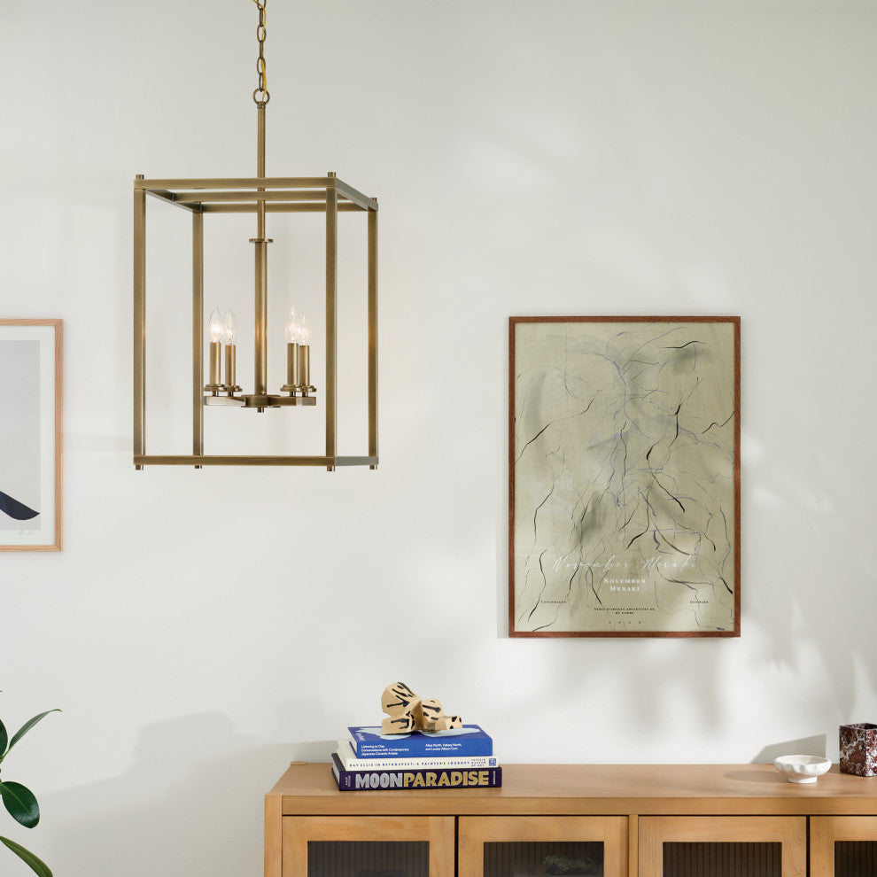 Crosby 31" 4-Light Foyer Pendant With Clear Glass, Natural Brass