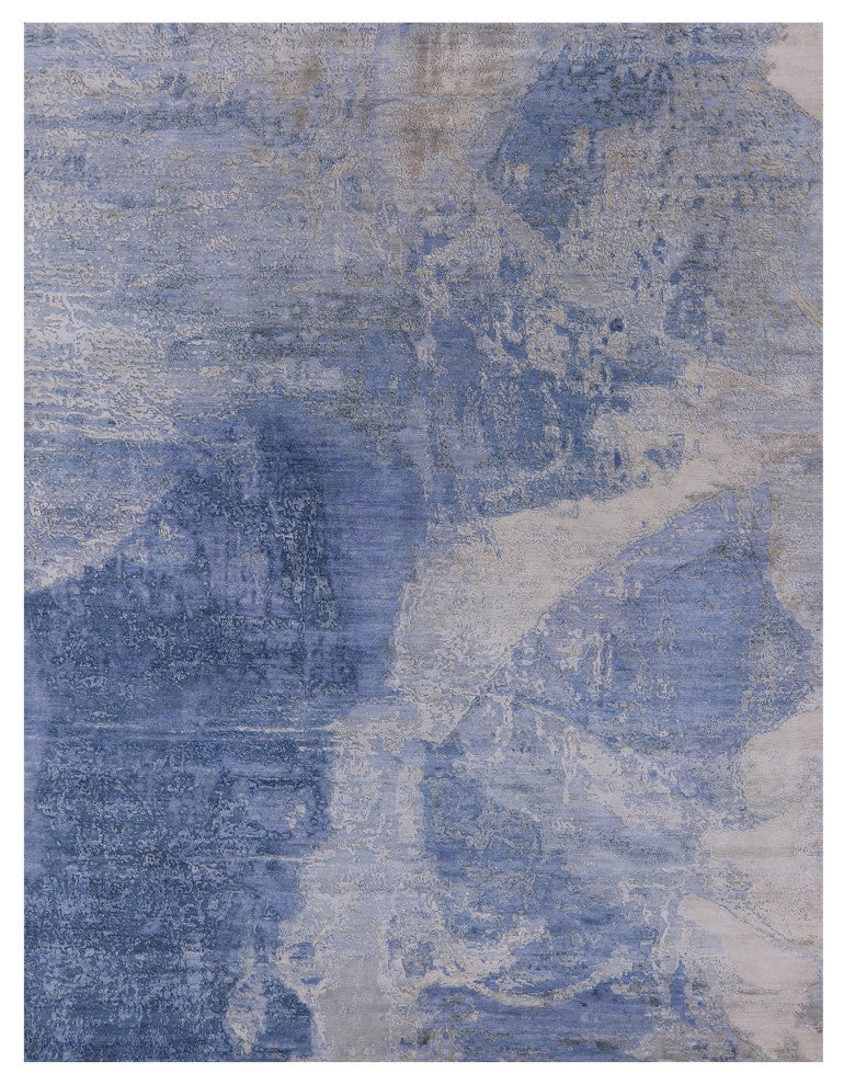 Abstract Hand-Knotted Wool and Silk Rug 7' 11" X 10' 1" Q8696