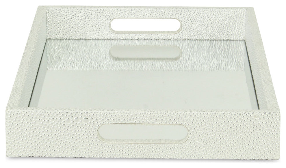Labai Faux Shagreen, Mirrored Tray, White Silver