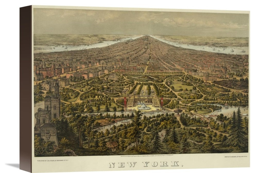 "Birds-eye view of Manhattan, New York" Canvas Giclee, 16"x12"