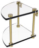Two Tier Corner Glass Shelf, Unlacquered Brass