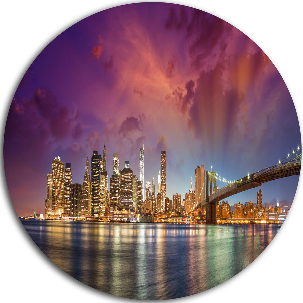 New York Manhattan Skyline With Clouds, Disc Metal Wall Art, 36"