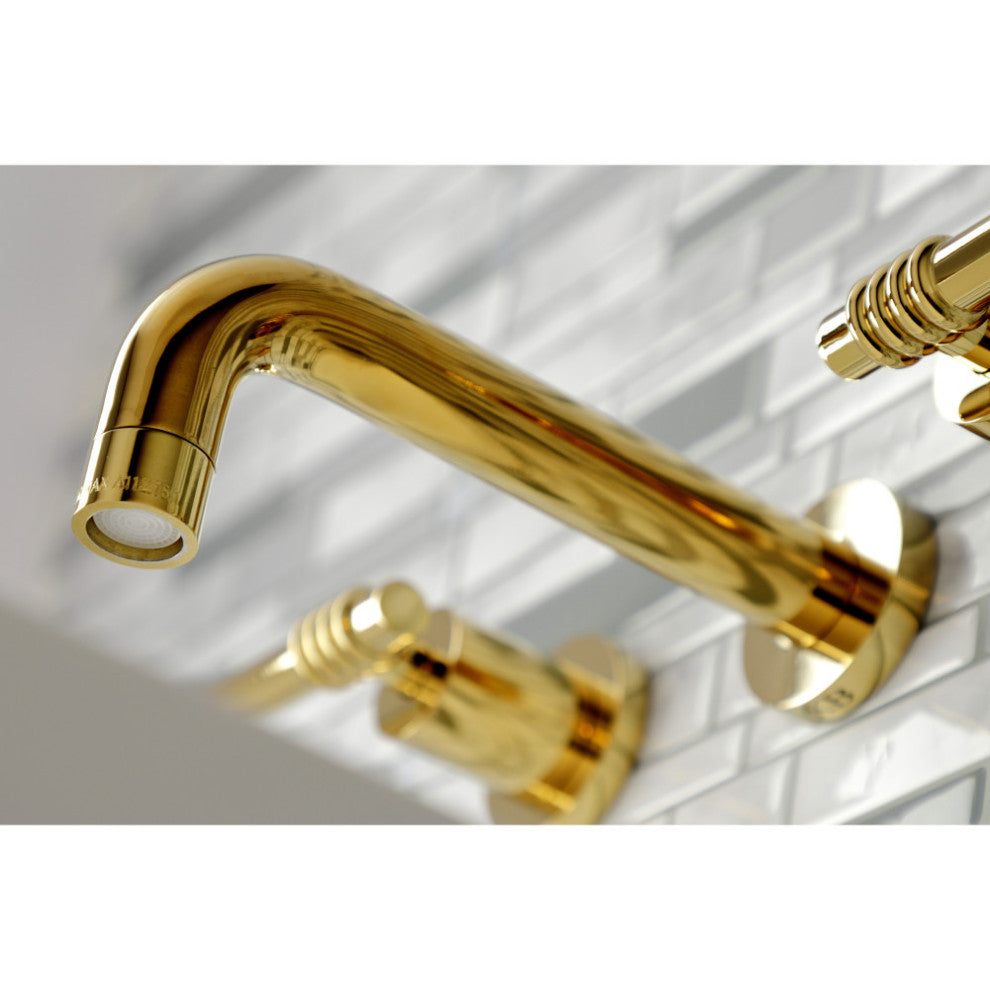 Kingston Brass KS8122ML 2-Handle 8" Wall Mount Bathroom Faucet, Polished Brass