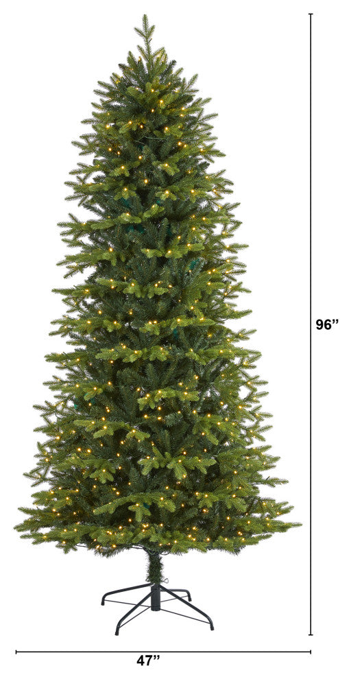 8' Belgium Fir Natural Look Artificial Christmas Tree With 650 Clear LED Lights