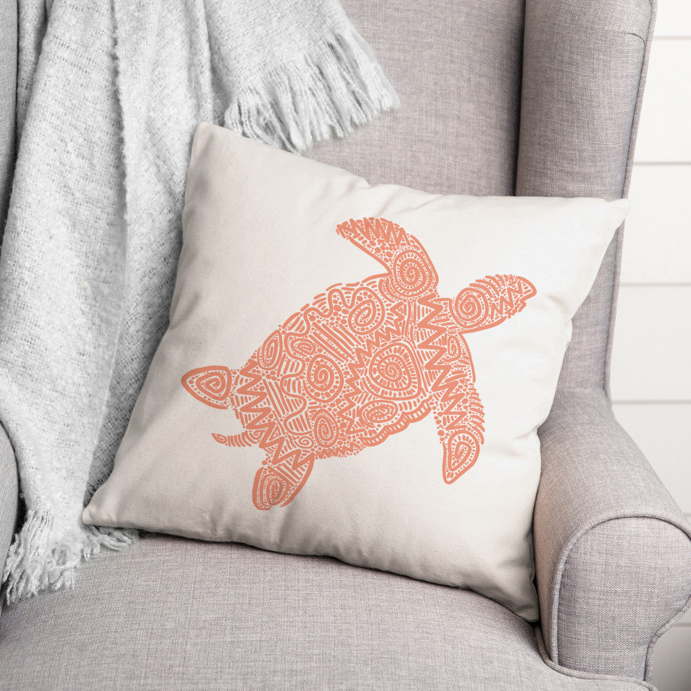 Patterned Sea Turtle Coral 18x18 Pillow